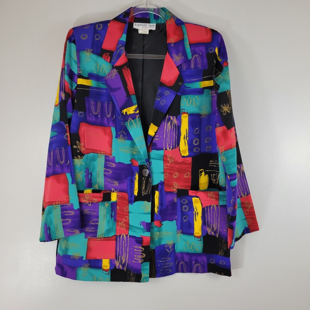 Vintage BEDFORD FAIR LIFESTYLES 90's multicolor abstract artsy geometric blazer